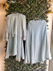 Light Blue Color Kurta With Jacket,Skirt N Dupatta