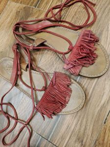 Fringe Tie-Up Sandals