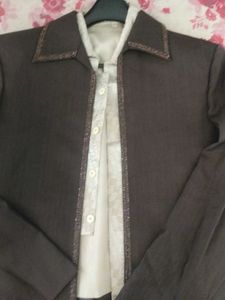 Brown Beaded Trim Blazer