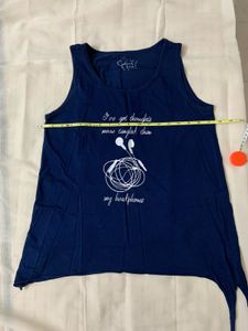 Navy Blue Pure Cotton Printed Tank Top