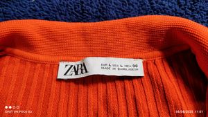 Zara Orange Ribbed Polo Top