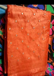 Orange Mirror Work Fabric