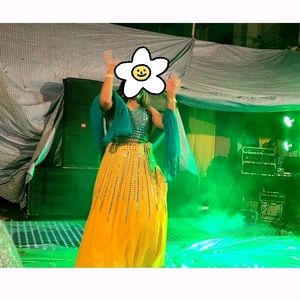 Swiched Yellow Lahenga Blue Blouse With Dupatta