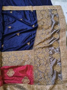 Elegant Blue Velvet Saree