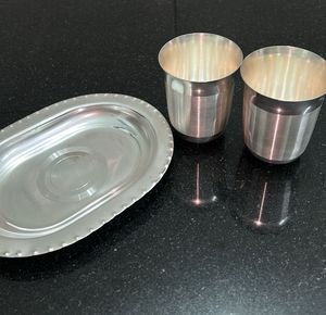 Vintage Silver Plated Cups &amp; Tray(Gotachandi)