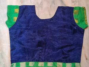 Green &amp; Navy Embroidered Anarkali Dress