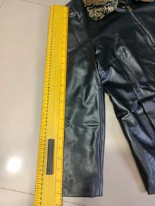 Black Faux Leather Stylish Jacket Fir Collor XL