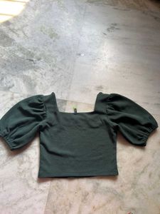 Tokyo Talkies Chic Green Puff Sleeve Top