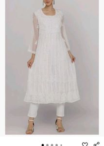 White Hand Embroidered Chikankari Anarkali Kurta