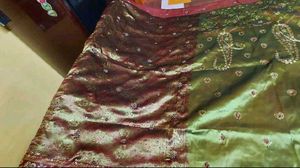 Elegant Olive Green Embroidered Saree