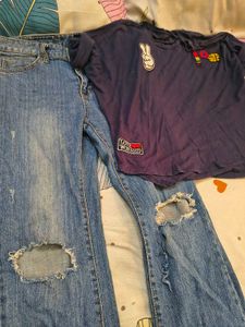 Distressed Jeans &amp; Graphic Tee Set