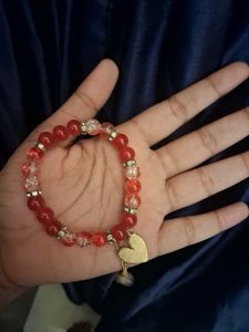 Red Beaded Heart Charm Bracelet