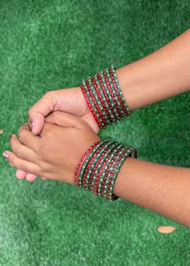Red & Green  Valaikappu Bangles Set