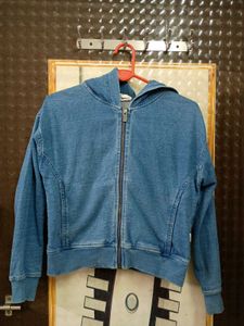 Blue Denim Zip-Up Hoodie