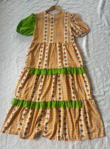 Vintage Orange Floral Tiered Dress