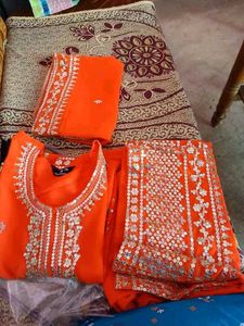 Orange Embroidered Kurta Set with dupatta