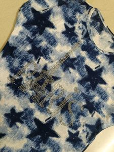 Blue Star Print Cut Out Shoulder Top