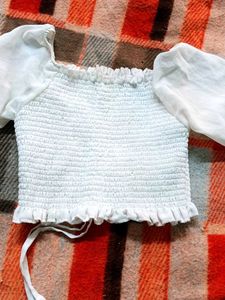 White Smocked Crop Top