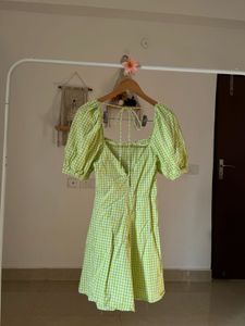 Green Gingham Puff Sleeve Dress