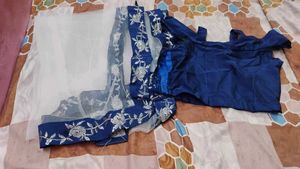 Elegant Blue Embroidered Blouse And Dupatta
