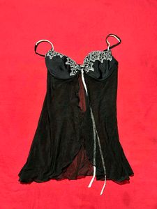 Black Sheer Babydoll Nightwear with Gold