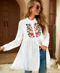 Floral Embroidered White Top