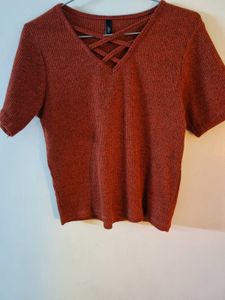 Rust Criss Cross Neck Top
