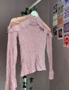 Pink glittery Ruffle Shoulder Top💖🎀