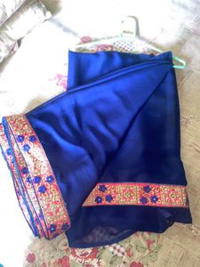 Elegant Blue Embroidered Saree