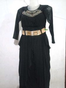 Black Pleated Dress with Belt
