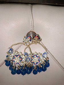 Blue Beaded Hoop Earrings