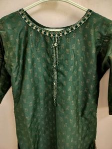 Green Premium Kurta Set Three Piece