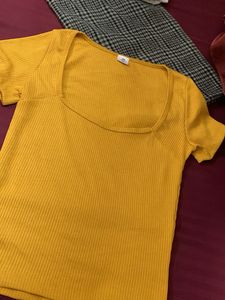 Mustard Ribbed Square Neck Tee