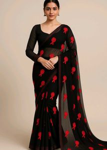 Elegant Black Embroidered Saree