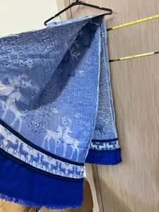 Kashmiri Blue Deer Print Scarf For Light Winters