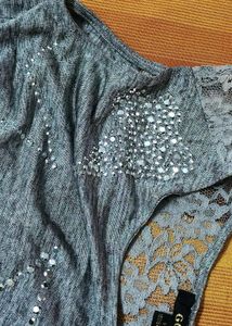 GGPX women Grey Stone Embellished Casual Top