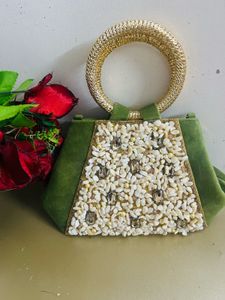 Olive Green Beaded Clutch