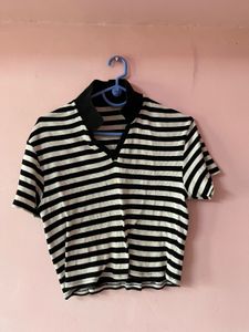 NStriped Crochet Tank Top With Free Black And Wh