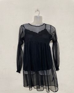 Next Black Shirred Mesh Dress
