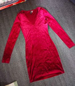 H&M Bodycon Red Velvet Mini Dress