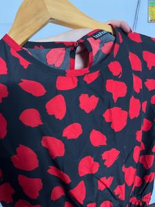 Red &amp; Black Print Ruffle Dress
