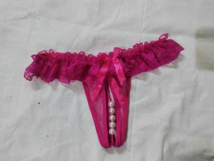 Pink Ruffle Thong with Pearls
