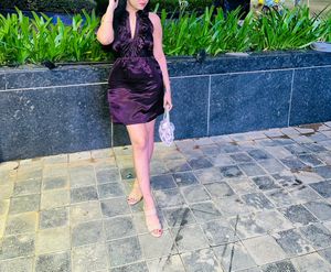 Purple Satin Ruffle Dress