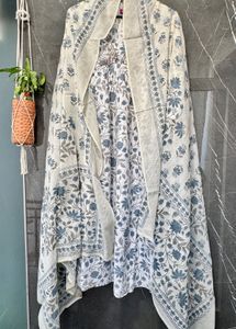 Floral Print Dress with Mulmul Dupatta