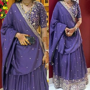 Elegant Purple Full Flared Lehenga Choli Set