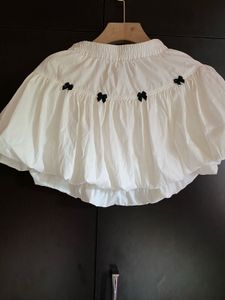 White Puff  Skirt with Black Bow Accents