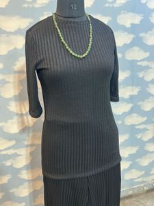 MANGO Black Ribbed Knit Co-ord Set