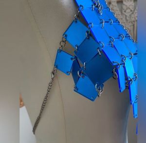 Rhombic Blue Squared Faux Mirror Halter Top