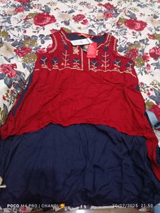 Embroidered Red Top(Sleeves Are There)