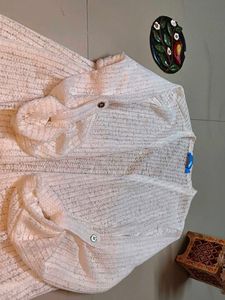 White Button-Sleeve Cardigan